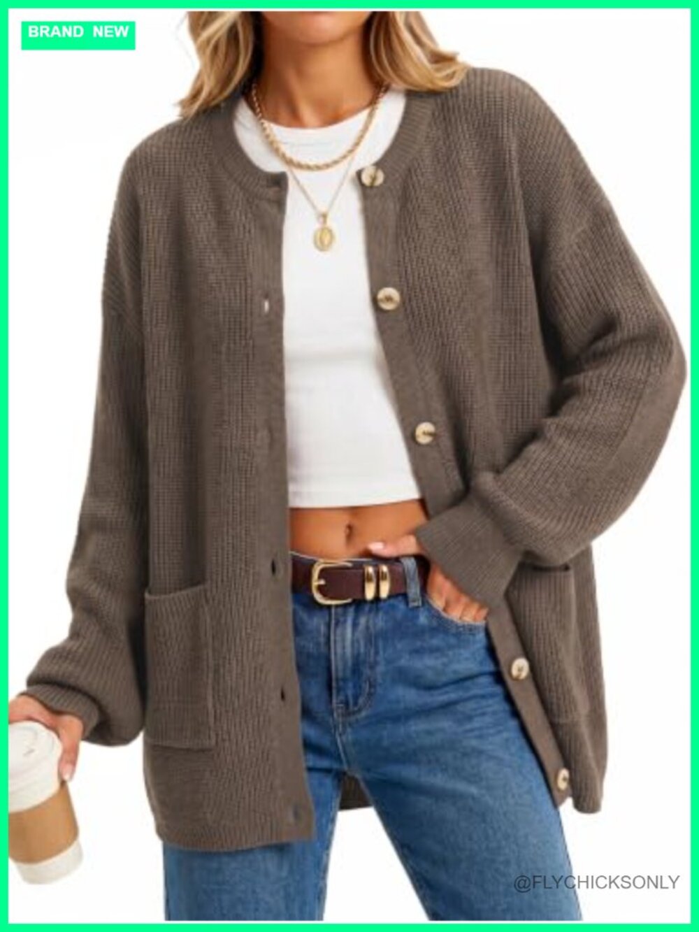 Women's Oversized Chunky Knit Cardigan Wool Blend Button Front